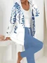 Women Floral Printing Two-Piece Set Daily Long Sleeve Casual Spring/Fall Coat With Pants Matching Set