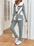 Women Abstract Printing Two-Piece Set Daily Long Sleeve Casual Spring/Fall Coat With Pants Matching Set