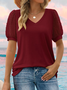 Women Polka Dots Short Sleeve Tee T-shirt V Neck Jacquard Casual Summer Top