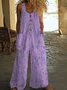 Women Abstract Crew Neck Sleeveless Casual Summer Jumpsuit