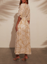 Women Floral Short Sleeve Summer Printing Dress V Neck Daily Vintage Maxi Tank A-Line Dress