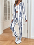 Women Abstract Stripes Printing Two-Piece Set Daily Long Sleeve Casual Spring/Fall Coat With Pants Matching Set