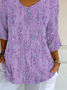 Women Abstract Three Quarter Sleeve Tee T-shirt V Neck Printing Casual Spring/Fall Graphic Tee Top