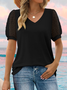 Women Polka Dots Short Sleeve Tee T-shirt V Neck Jacquard Casual Summer Top