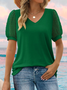 Women Polka Dots Short Sleeve Tee T-shirt V Neck Jacquard Casual Summer Top