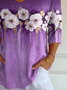 Women Floral Three Quarter Sleeve Tee T-shirt V Neck Printing Casual Spring/Fall Graphic Tee Top