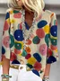 Women Abstract Three Quarter Sleeve Blouse Spring/Fall Printing V Neck Daily Casual Top