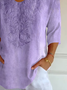Women Floral Three Quarter Sleeve Tee T-shirt V Neck Printing Casual Spring/Fall Graphic Tee Top