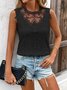 Women Sleeveless Tank Top Camisole Summer Floral Embroidery Crew Neck Daily Simple Top