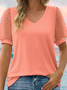 Women Polka Dots Short Sleeve Tee T-shirt V Neck Jacquard Casual Summer Top
