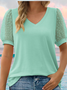 Women Polka Dots Short Sleeve Tee T-shirt V Neck Jacquard Casual Summer Top