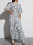Women Floral Short Sleeve Summer Printing Dress V Neck Daily Vintage Maxi Tank A-Line Dress