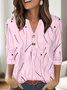 Women Striped Half Sleeve Tee T-shirt V Neck Casual Summer Top