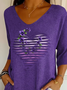 Women Floral Three Quarter Sleeve Tee T-shirt V Neck Printing Casual Spring/Fall Graphic Tee Top
