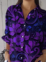 Women Floral Three Quarter Sleeve Shirt Spring/Fall Printing Shirt Collar Daily Casual Top