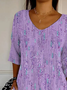 Women Abstract Three Quarter Sleeve Tee T-shirt V Neck Printing Casual Spring/Fall Graphic Tee Top