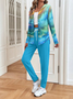 Women Abstract Printing Two-Piece Set Daily Long Sleeve Casual Spring/Fall Coat With Pants Matching Set