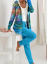 Women Abstract Printing Two-Piece Set Daily Long Sleeve Casual Spring/Fall Coat With Pants Matching Set