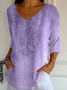 Women Floral Three Quarter Sleeve Tee T-shirt V Neck Printing Casual Spring/Fall Graphic Tee Top
