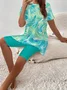 Women Abstract Printing Two-Piece Set Daily Short Sleeve Casual Summer Top With Pants Matching Set