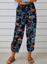 Women Geometric Ankle Pants Elastic Waist Pants Vintage Spring/Fall Trousers