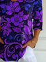 Women Floral Three Quarter Sleeve Tee T-shirt V Neck Printing Casual Spring/Fall Graphic Tee Top