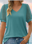 Women Polka Dots Short Sleeve Tee T-shirt V Neck Jacquard Casual Summer Top