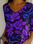 Women Floral Three Quarter Sleeve Tee T-shirt V Neck Printing Casual Spring/Fall Graphic Tee Top
