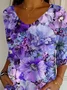 Women Floral Three Quarter Sleeve Tee T-shirt V Neck Printing Casual Spring/Fall Graphic Tee Top