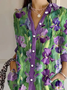Women Floral Long Sleeve Shirt Spring/Fall Buckle Shirt Collar Daily Casual Top