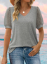 Women Polka Dots Short Sleeve Tee T-shirt V Neck Jacquard Casual Summer Top