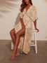 Women Floral Short Sleeve Summer Printing Dress V Neck Daily Vintage Maxi Tank A-Line Dress