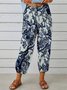 Women Geometric Ankle Pants Elastic Waist Pants Vintage Spring/Fall Trousers
