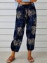 Women Geometric Ankle Pants Elastic Waist Pants Vintage Spring/Fall Trousers