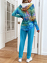 Women Abstract Printing Two-Piece Set Daily Long Sleeve Casual Spring/Fall Coat With Pants Matching Set