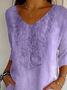 Women Floral Three Quarter Sleeve Tee T-shirt V Neck Printing Casual Spring/Fall Graphic Tee Top