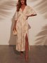 Women Floral Short Sleeve Summer Printing Dress V Neck Daily Vintage Maxi Tank A-Line Dress