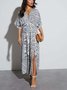 Women Floral Short Sleeve Summer Printing Dress V Neck Daily Vintage Maxi Tank A-Line Dress