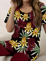 Women Floral Printing Two-Piece Set Daily Short Sleeve Casual Summer Top With Pants Matching Set