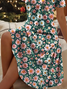 Women Floral Short Sleeve Summer Printing Dress V Neck Daily Casual Midi Fit & Flare Dress A-Line Dress