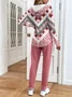 Women Abstract Printing Two-Piece Set Daily Long Sleeve Casual Spring/Fall Coat With Pants Matching Set