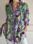 Women Floral Long Sleeve Shirt Spring/Fall Buckle Shirt Collar Daily Casual Top
