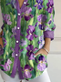 Women Floral Long Sleeve Shirt Spring/Fall Buckle Shirt Collar Daily Casual Top