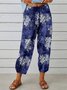 Women Geometric Ankle Pants Elastic Waist Pants Vintage Spring/Fall Trousers