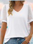 Women Polka Dots Short Sleeve Tee T-shirt V Neck Jacquard Casual Summer Top