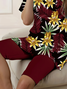 Women Floral Printing Two-Piece Set Daily Short Sleeve Casual Summer Top With Pants Matching Set