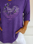 Women Floral Three Quarter Sleeve Tee T-shirt V Neck Printing Casual Spring/Fall Graphic Tee Top