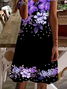 Women Floral Short Sleeve Summer Printing Dress V Neck Daily Casual Midi Fit & Flare Dress A-Line Dress