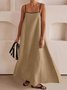 Women Striped Sleeveless Summer Split Joint Dress Square Neck Daily Vintage Maxi Tank A-Line Dress