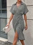 Women Geometric Short Sleeve Summer Printing Dress V Neck Daily Vintage Midi Tank A-Line Dress